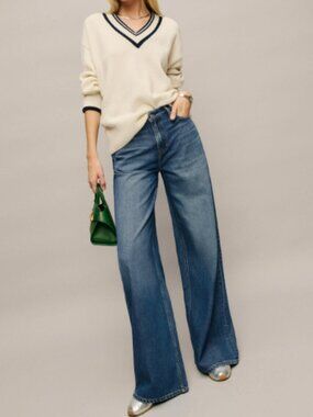 LIKE NEW REFORMATION Rui Lived-in Wide Leg Baggy Jeans, Peck, size 27